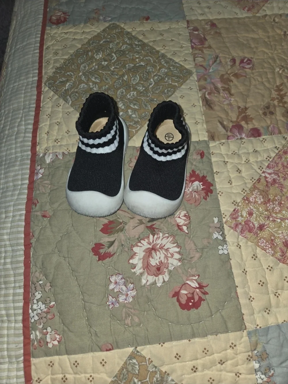 Baby Slip-On Walker Shoes - Black with White Trim